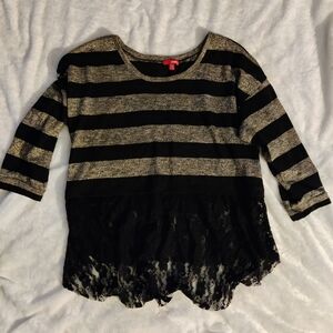 Bongo Metallic Black And Gold Lace Trimmed Sweater Size Xl